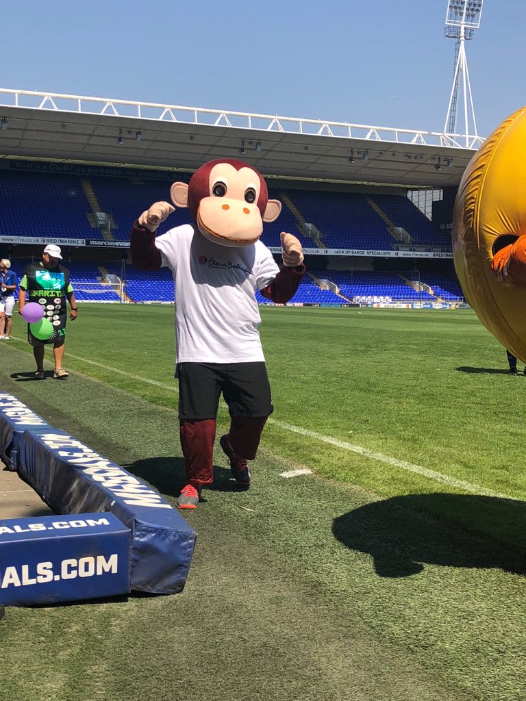 Aaron Garwood running as Marvin the Monkey during the Mascot Race at Ipswich Town Football Club's Open Day.